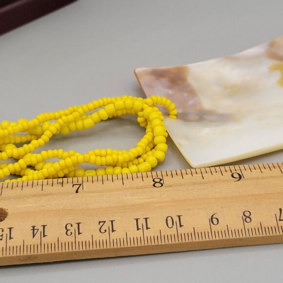 Yellow Beaded Necklace Multi Strand Rectangular Dyed Mother of Pearl Pendant - Picture 7 of 9